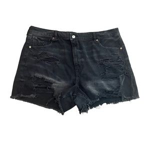 American Eagle High Waisted Jean Shorts Size 18 Denim Ripped Distressed Black​
